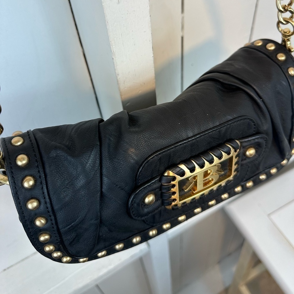 Black Rivet Biker Babe Gold Rivet Thick Strap Motorcycle Bag Bike Purse Harley - Picture 6 of 16